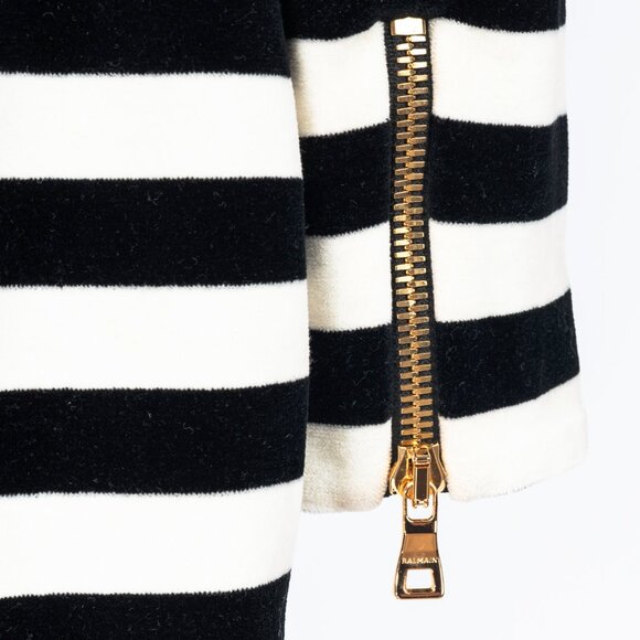 Balmain Black & White Striped Velvet Long-Sleeve Mini Dress - Picture 9 of 14